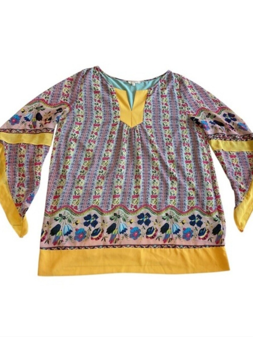 Umgee Floral Print Peasant Dress Boho Handkerchief‎ Sleeve Mini  Women's 2XL